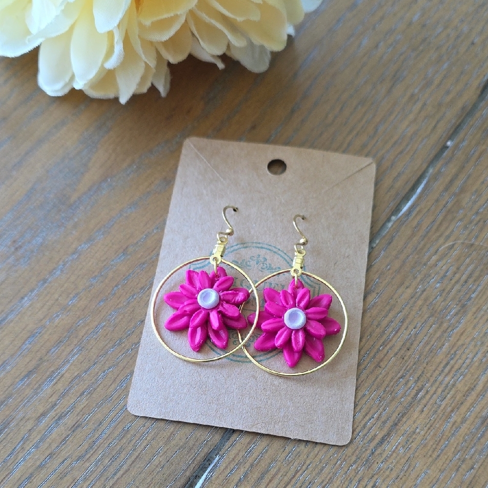Pink Floral Hoop Earrings